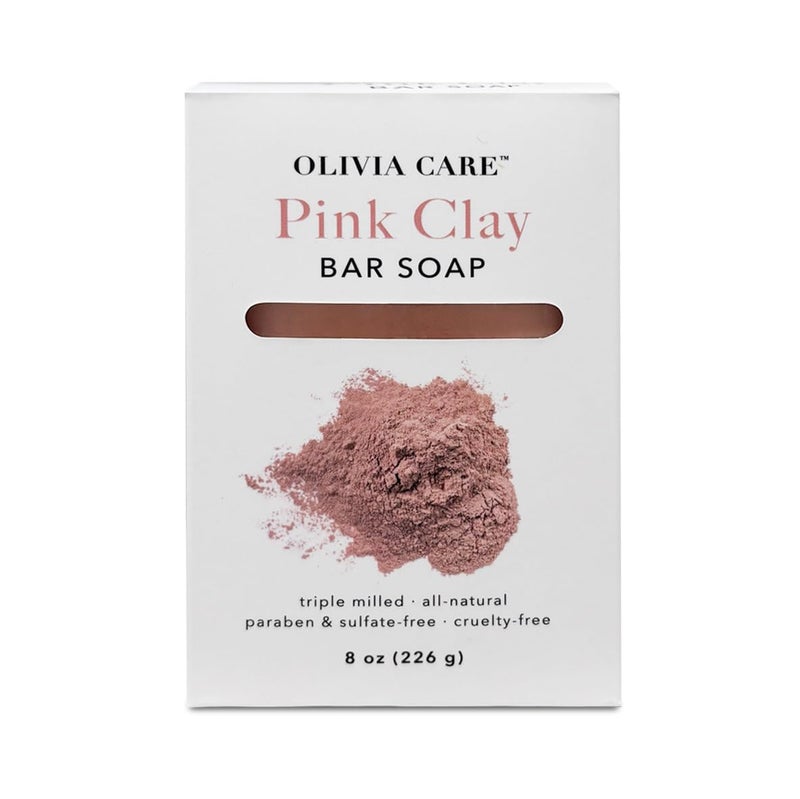 Olivia Care Pink Clay Bar Soap 100% Natural, Vegan & Organic - For Face & Body -Detoxify, Exfoliate, Hydrate, Moisturize & Deep Clean - Leave Skin Soft & Silky - Sustainable Palm Oil - 8 OZ - Image 1